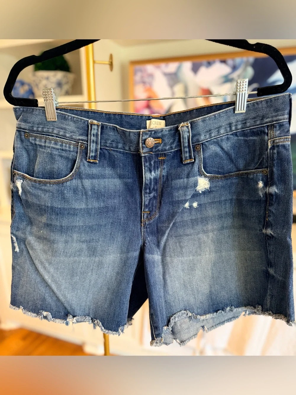 J. Crew Women's Medium Blue Distressed Denim Shorts - Picture 9 of 10